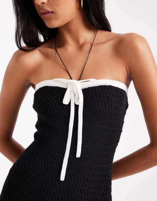 4th & Reckless – Gehäkeltes Maxi-Strandkleid in Schwarz mit gebundener Vorderseite und farblich abgesetzter Kante , 2 von 4