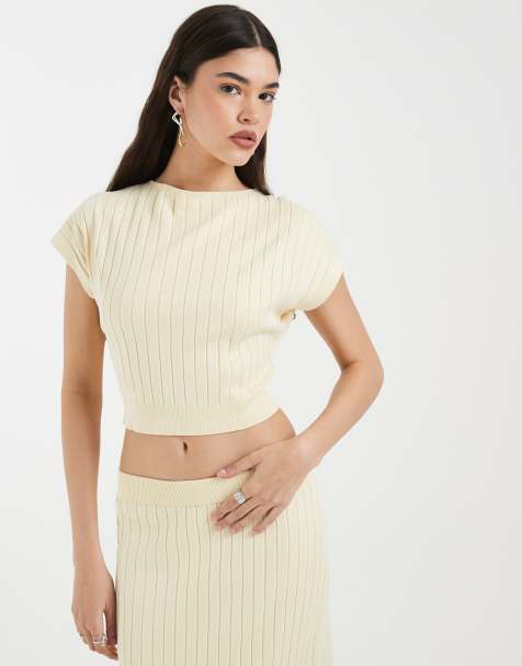 4th & Reckless - Geribbelde gebreide mouwloze top met ingenomen taille in botergeel, deel van co-ord set - view 1