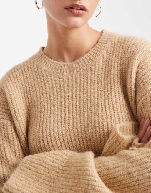 4th & Reckless – Gerippter Oversize-Pullover in Camel mit Wolloptik und weiten Ärmeln, 2 von 4