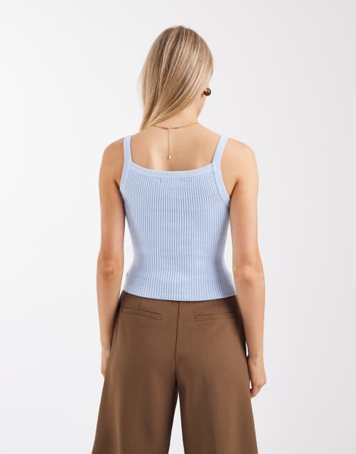 4th & Reckless – Geripptes Camisole-Oberteil aus Strick in Hellblau mit U-Ausschnitt, Kombiteil, 4 von 4