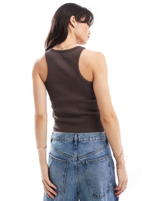 4th & Reckless – Geripptes Tanktop in Braun mit Logo, 4 von 4