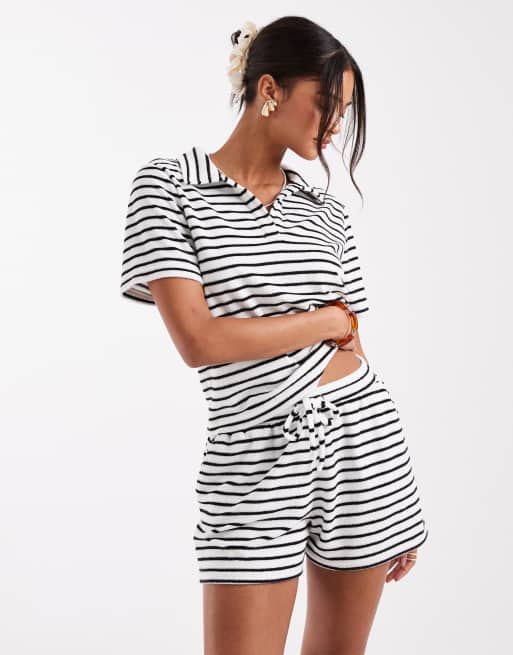 4th & Reckless - Gestreepte boxershorts van co-ord set van badstof in zwart-wit