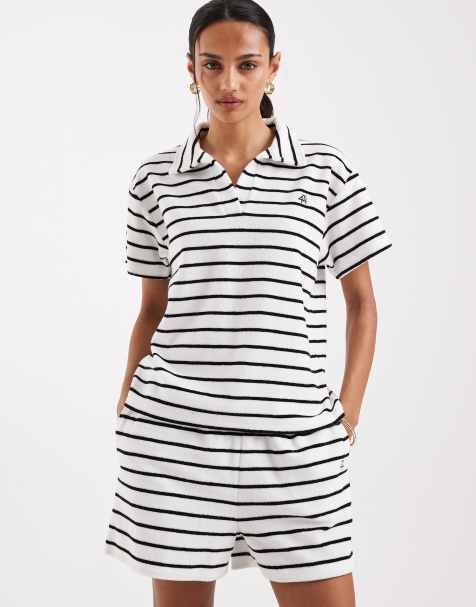 4th & Reckless - Gestreepte polotop van badstof met kraagje in zwart en wit, deel van co-ord set - view 1