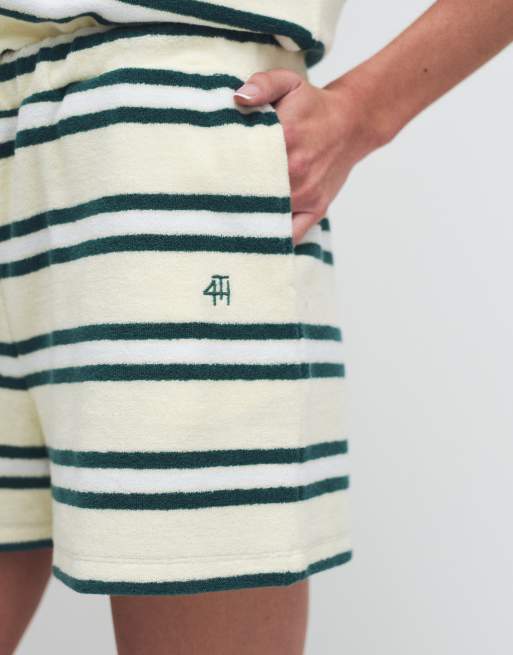 4th & Reckless - Gestreepte short van badstof met trekkoord in de taille in geel, deel van co-ord set, 3 van 7
