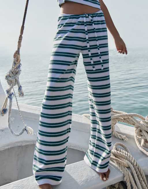 4th & Reckless – Gestreifte Hose aus Frottee in Babyblau, Kombiteil, 2 von 4