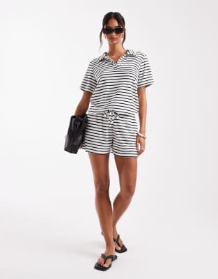 4th & Reckless - Gestreiftes Polo-Oberteil aus Frottee in Schwarz-Weiß, Kombiteil-Bunt