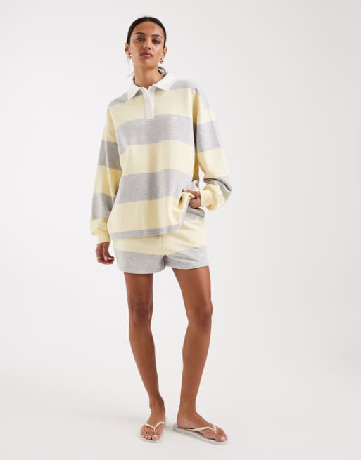 4th & Reckless – Gestreiftes Rugby-Sweatshirt in Gelb und Grau mit Kragen, Kombiteil, 2 von 4