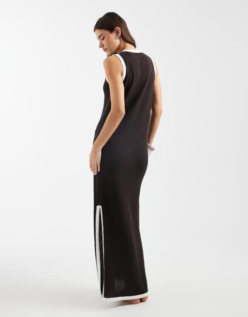 4th & Reckless – Gestricktes Maxi-Strandkleid in Schokobraun mit V-Ausschnitt&nbsp;, 4 von 4