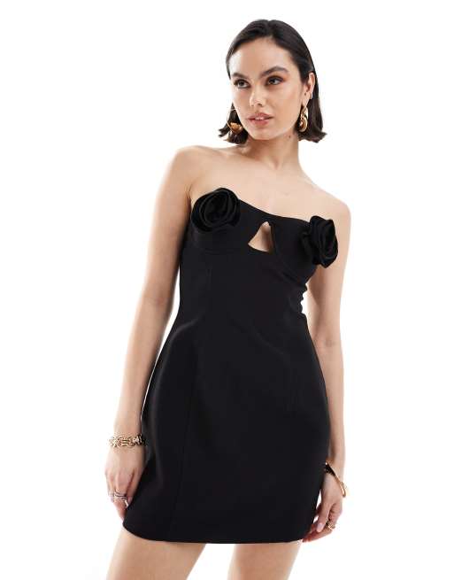 4th & Reckless - Gestructureerde mini-jurk met corsagedetail op de buste in zwart