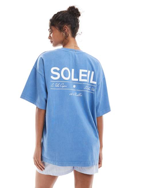 4th & Reckless - Gewassen T-shirt met lange pasvorm en print aan de achterkant in blauw