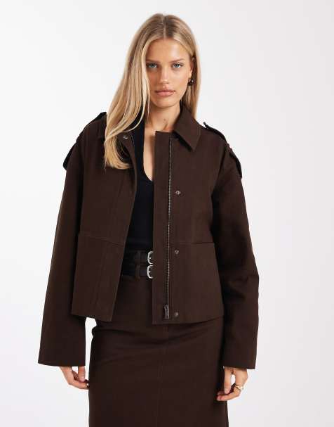 4th & Reckless - Giacca harrington in misto cotone color cioccolato con fibbia in coordinato - view 1