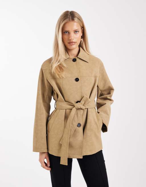 4th & Reckless - Giacca in pelle sintetica allacciata in vita con bottoni color cammello, 4 di 4