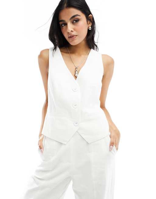 4th & Reckless - Gilet de costume d'ensemble ajusté aspect lin croisé dans le dos - Blanc