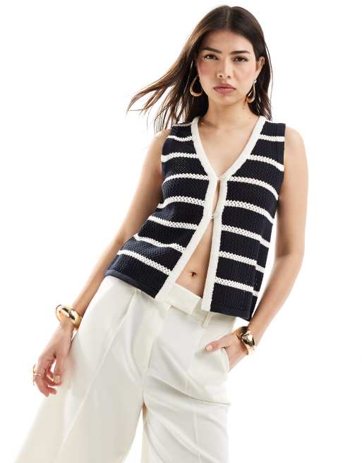 4th & Reckless - Gilet in maglia nero a righe bianche
