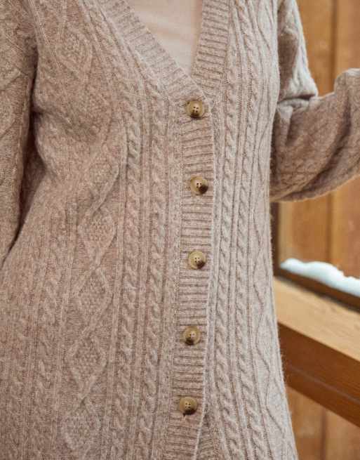 4th & Reckless - Gilet long en maille torsadée de laine mélangée - Taupe, 2 de 4