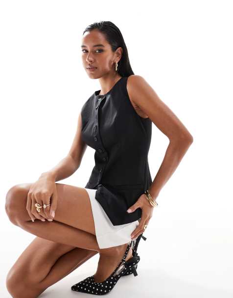 4th & Reckless - Gilet met lage ronde hals en knoopsluiting in zwart, deel van co-ord set - view 1