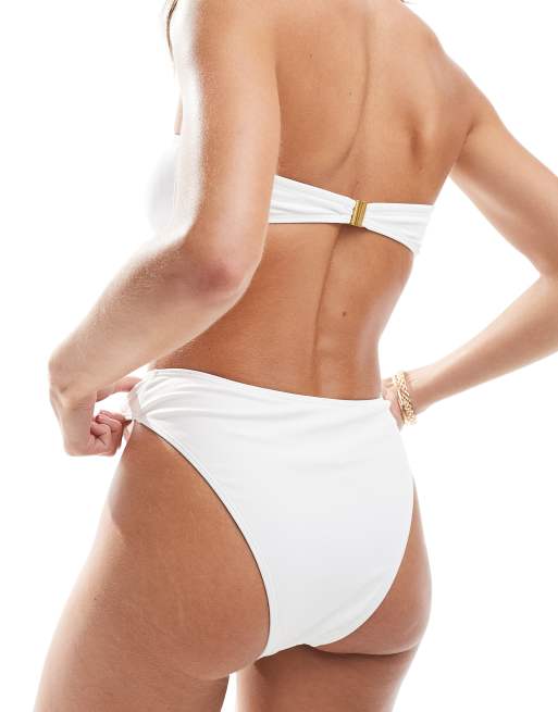 4th & Reckless gold hardware high leg bikini bottom co-ord in white, 4 of 4