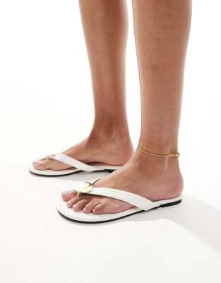 4th & Reckless Gold Shell Embellished Faux Leather Flip Flops In White