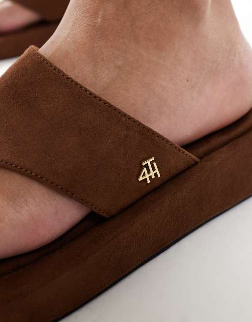 4th & Reckless gold toe ring detail platform sandals in faux suede brown, 2 of 4