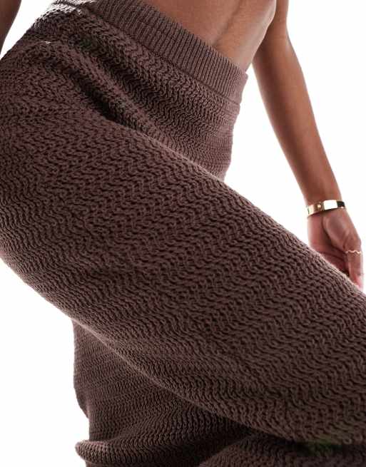 4th & Reckless - Gonna da spiaggia lunga a vita alta in maglia marrone cioccolato in coordinato, 2 di 5