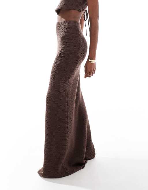 4th & Reckless - Gonna da spiaggia lunga a vita alta in maglia marrone cioccolato in coordinato, 4 di 5