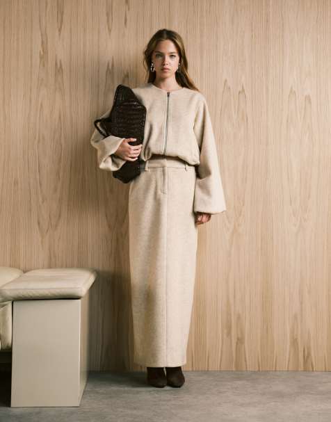 4th & Reckless - Gonna lunga beige effetto lana con spacco sul retro in coordinato - view 1