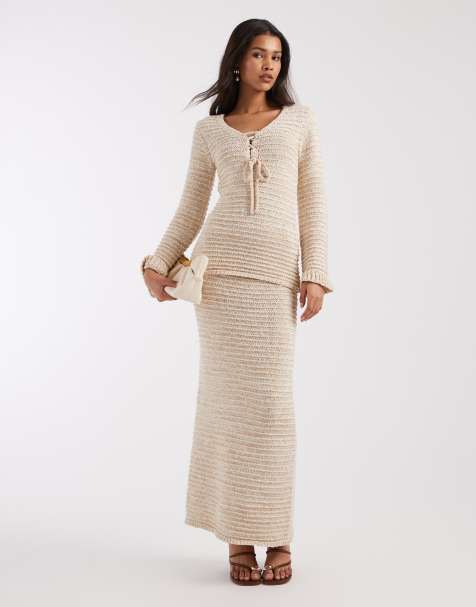 4th & Reckless - Gonna lunga color avena in maglia testurizzata in coordinato - view 1