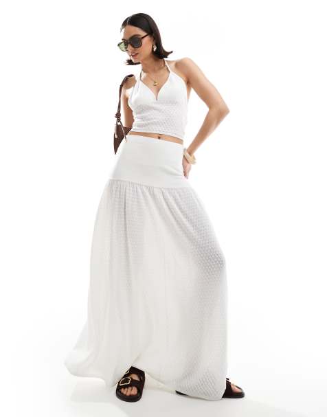 4th & Reckless - Gonna lunga da spiaggia in maglia bianca con vita scesa in coordinato - view 1