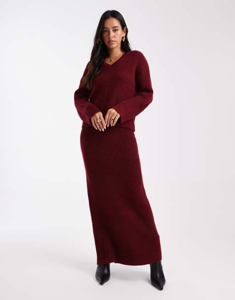 4th & Reckless - Gonna lunga in maglia bordeaux a coste in coordinato - view 1