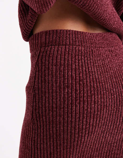 4th & Reckless - Gonna lunga in maglia morbida bordeaux a coste in coordinato, 3 di 5