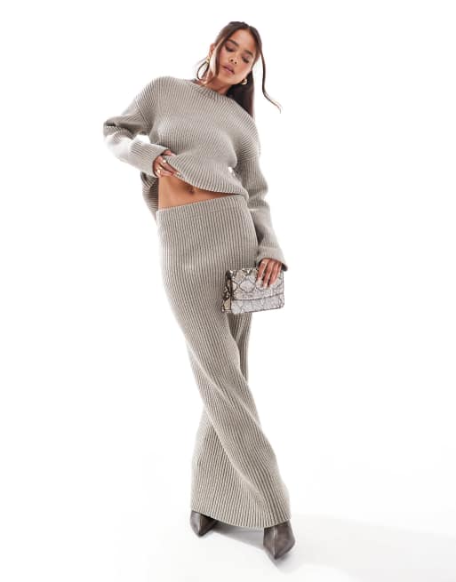 4th & Reckless - Gonna lunga in maglia tortora a coste morbide in coordinato