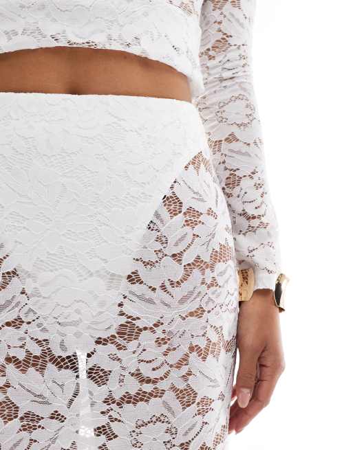 4th & Reckless - Gonna lunga in pizzo bianca in coordinato, 3 di 5