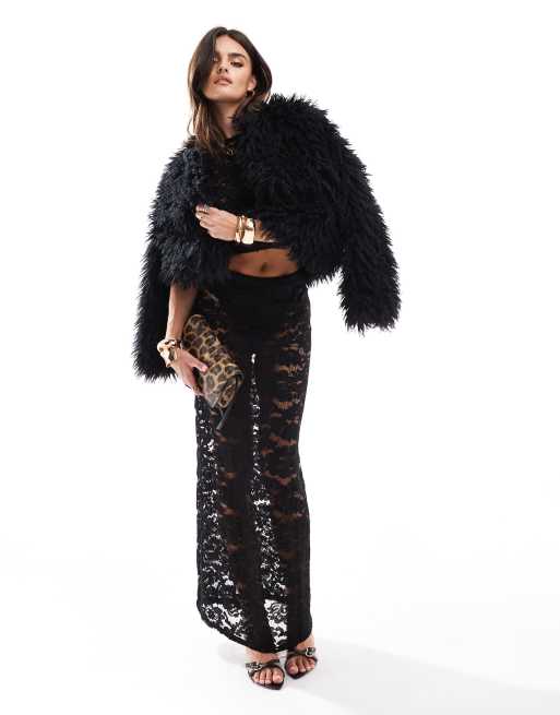 4th & Reckless - Gonna lunga nera in pizzo in coordinato