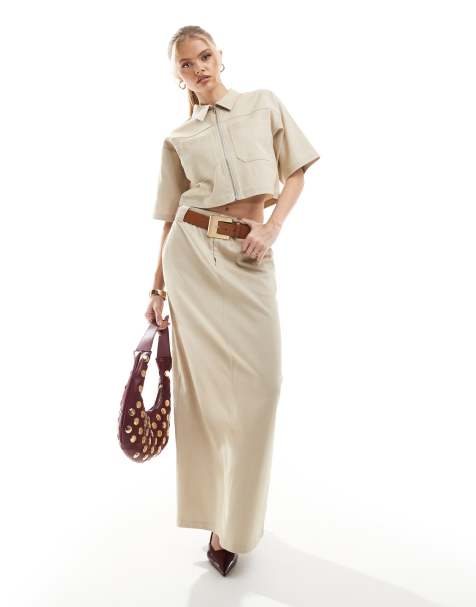 4th & Reckless - Gonna lunga sartoriale a colonna beige in coordinato - view 1