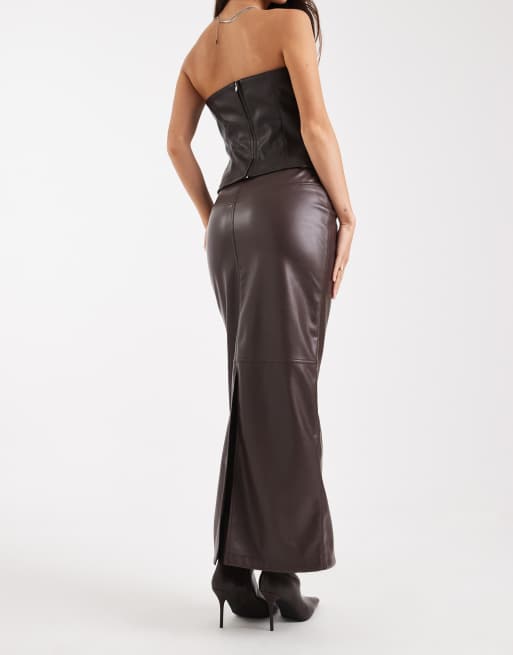 Abbinamento Gonna Lunga Gonna Ecopelle Marrone Leather Skirt Gonna