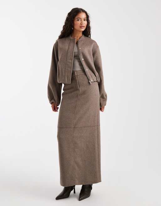 4th + Reckless - Gonna lunga sartoriale morbida in misto lana color moka in coordinato
