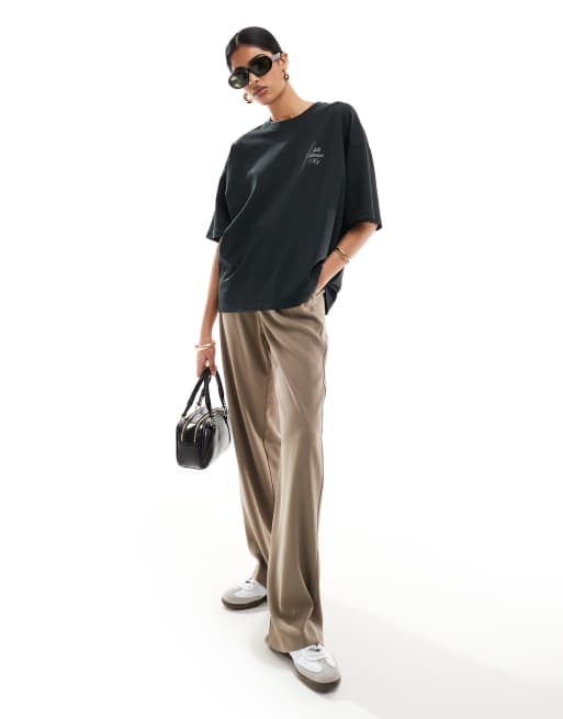 4th & Reckless - Grå oversized T-shirt i syrevask med rygprint, 3 af 4