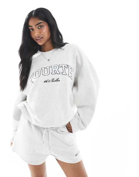 4th & Reckless – Grå sweatshirt i bomull och bouclé med broderad logga, del av set - view 1