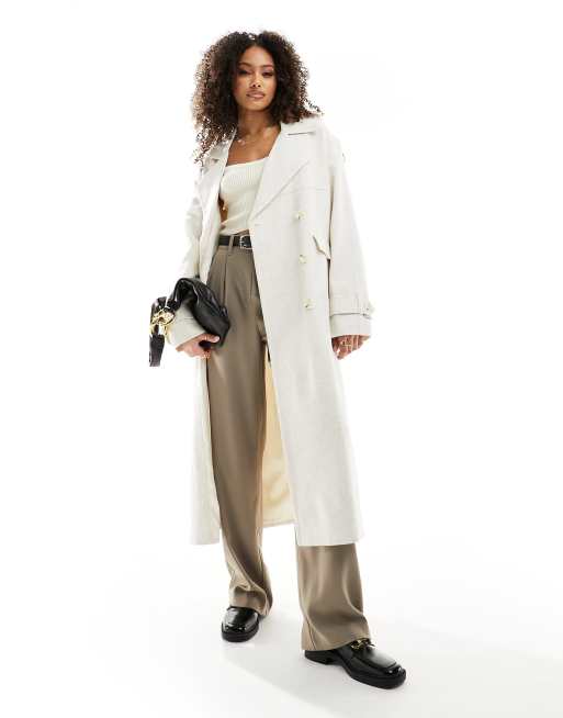 4th & Reckless – Gräddvit dubbelknäppt trenchcoat i linnemix