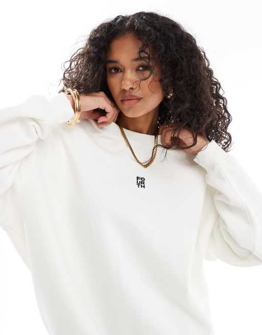 4th & Reckless – Gräddvit sweatshirt med broderad logga