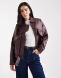 [4th & Reckless] 4th & Reckless grained faux leather pocket detail bomber jacket in burgundy-Red 6 BURGUNDY