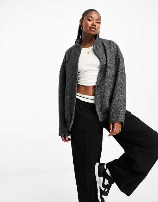 4th & Reckless – Gråmelerad, oversize bomberjacka i yllelook