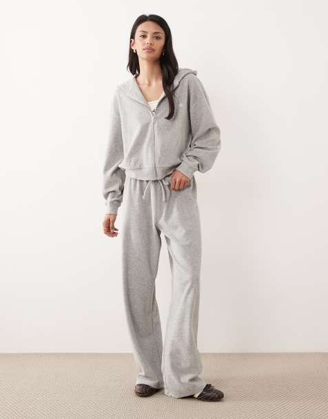 4th & Reckless – Gråmelerat set i frotté med huvtröja med dragkedja och mjukisbyxor med vida ben - view 1