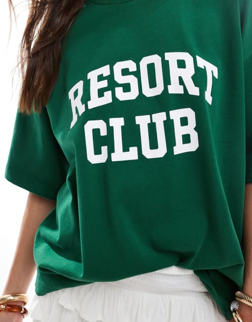 4th & Reckless - Grøn og oversized T-shirt i bomuld med grafisk "Resort Club"-print, 3 af 4