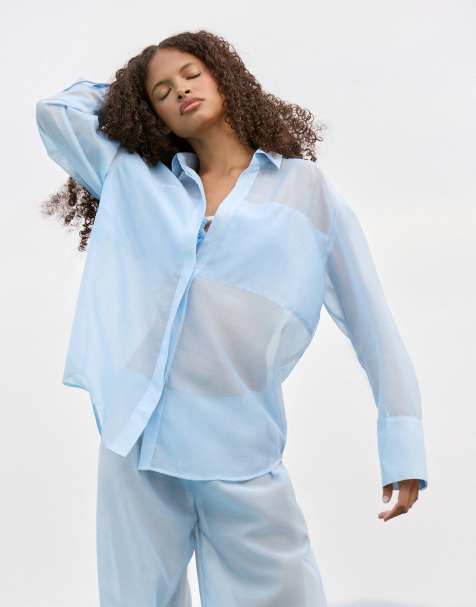 4th & Reckless – Halbtransparentes Longline-Strandhemd in Hellblau, Kombiteil - view 1