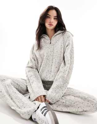 4th & Reckless 4th & Reckless half zip cable knit jumper co-ord in grey marl-Multi