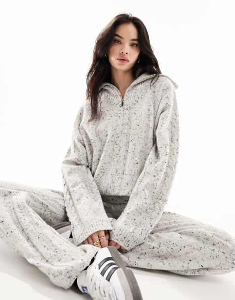 4th & Reckless half zip cable knit sweater in gray heather - part of a set - view 1