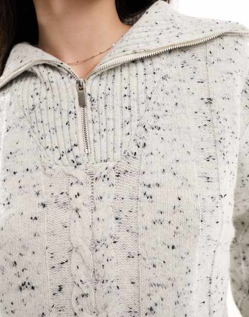 4th & Reckless half zip cable knit sweater in gray heather