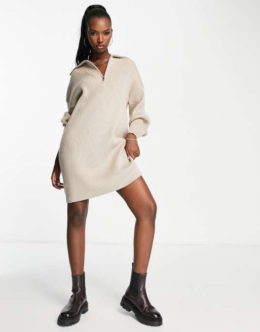 4th & Reckless half zip knit dress in beige