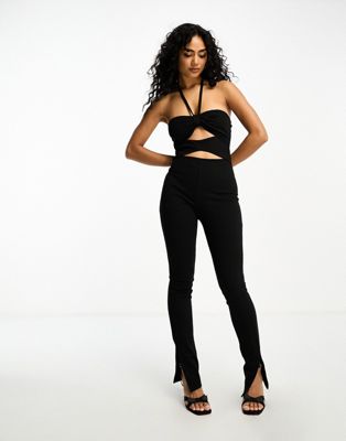 4th & Reckless halterneck cut out jumpsuit in black - ASOS Price Checker